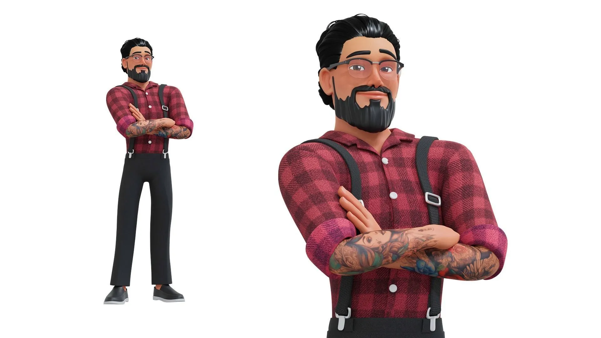 Hipster Man Cartoon Character 3D character showcase